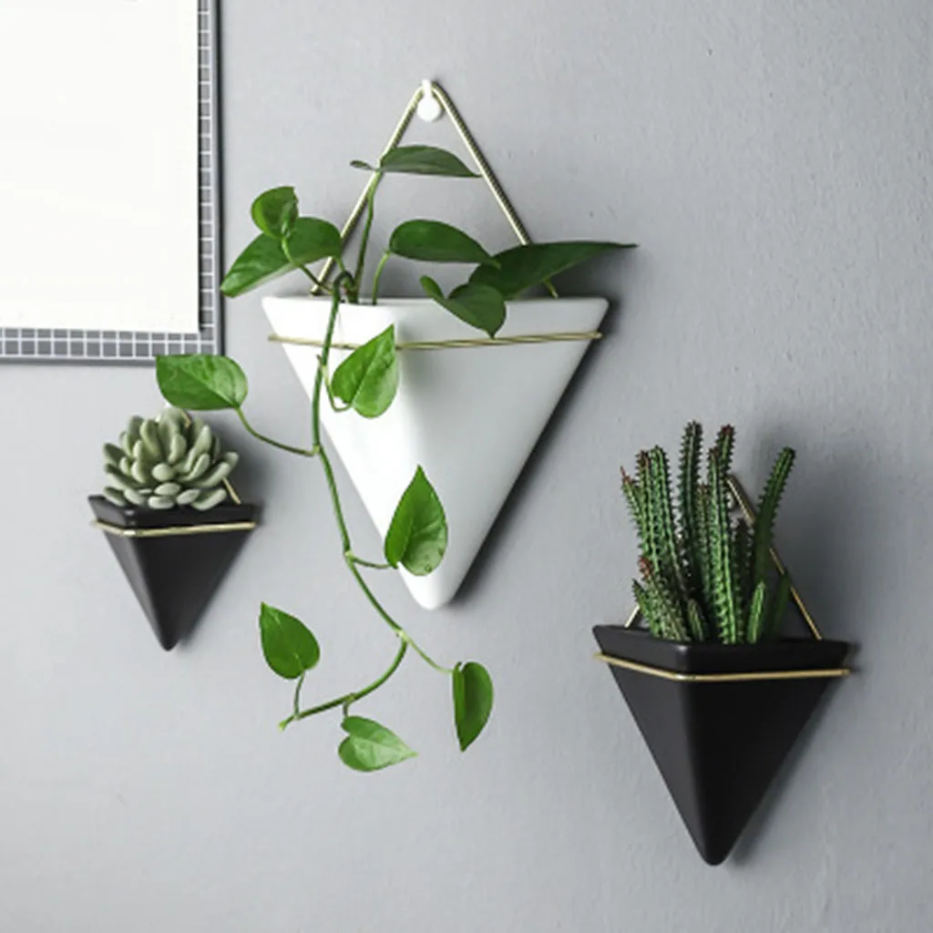 Triangle Hanging Wall Planter Nordic Indoor Outdoor Vase Geometric Succulent Flower Pot Decoration for Flower Home Decor