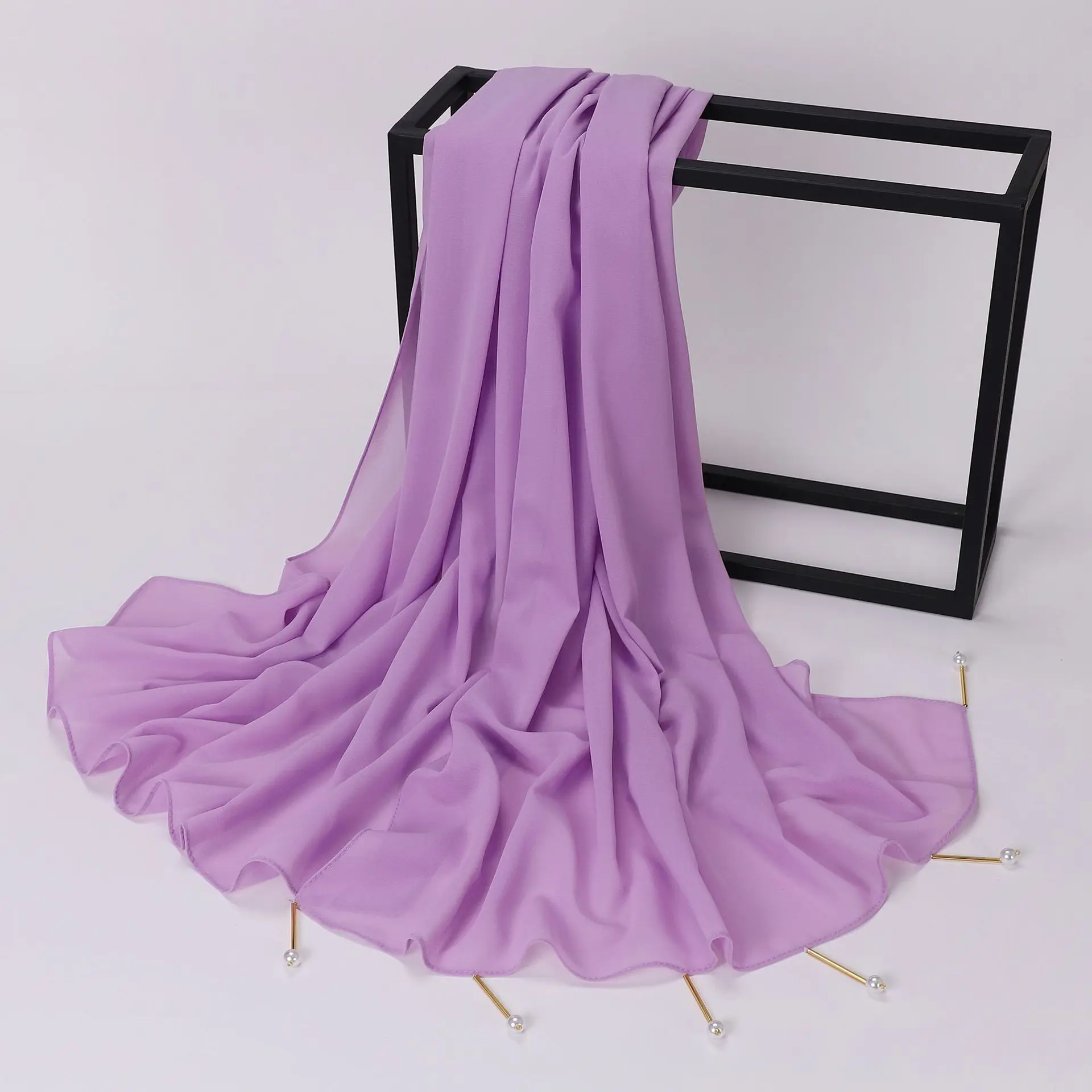 Bufanda de gasa con perlas y borlas para Mujer, Hijab musulmán, turbante, estola, chal, pañuelo para la cabeza, Bandanas, Diadema, Bufanda, Foulard, Turbante para Mujer