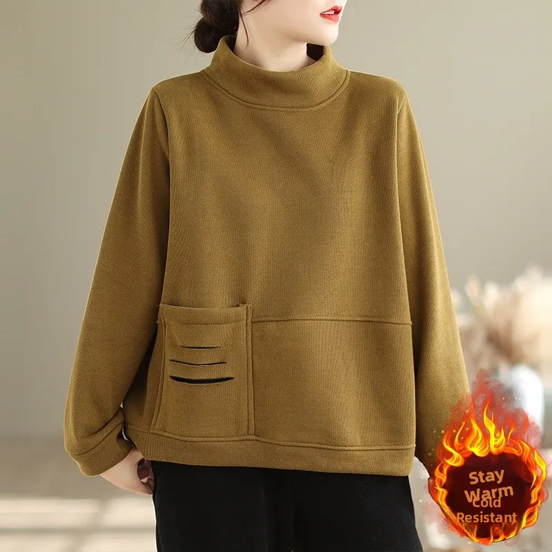 Bluza z kapturem plus size z podszewką, damska, zimowa, luźna, artystyczna, z dziurami, duża, kolorowa, z haftem, bazowa, top irt