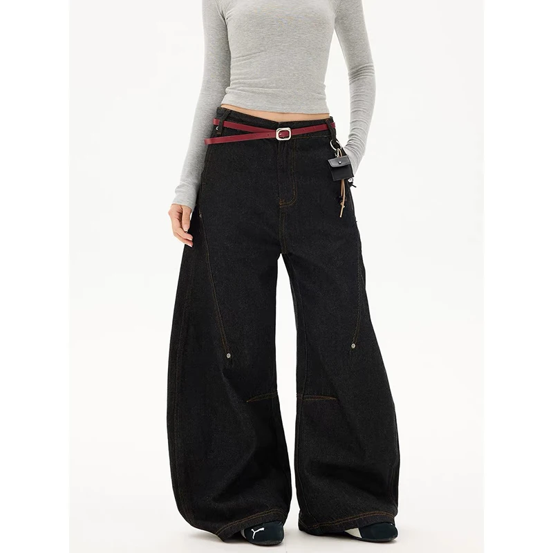 ZHIZOU Women Black Gothic Baggy Y2k Jeans Oversize Jean Pants American Vintage 2000s Harajuku Denim Trousers Alternative Clothes