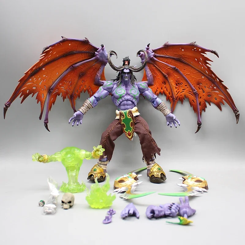 25cm Game World of Warcraft Anime Action Figures Illidan Stormrage Save Heroes Eyes With Lights PVC Desktop Model Ornaments Gift