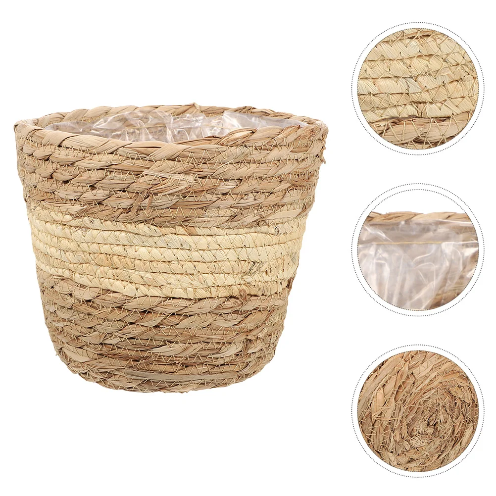 

Straw Woven Flower Basket Decorative Large Yard Planter Basket Rustic Hand-Woven Plant Pot Container Indoor Storage Organizer