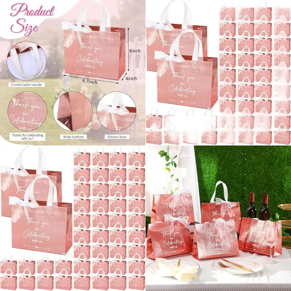 

100-Piece Wedding Guest Gift Bags, Reusable Non-Woven Tote Bags with Handles, Ideal for Bridal Shower Party Favors in Rose Gold