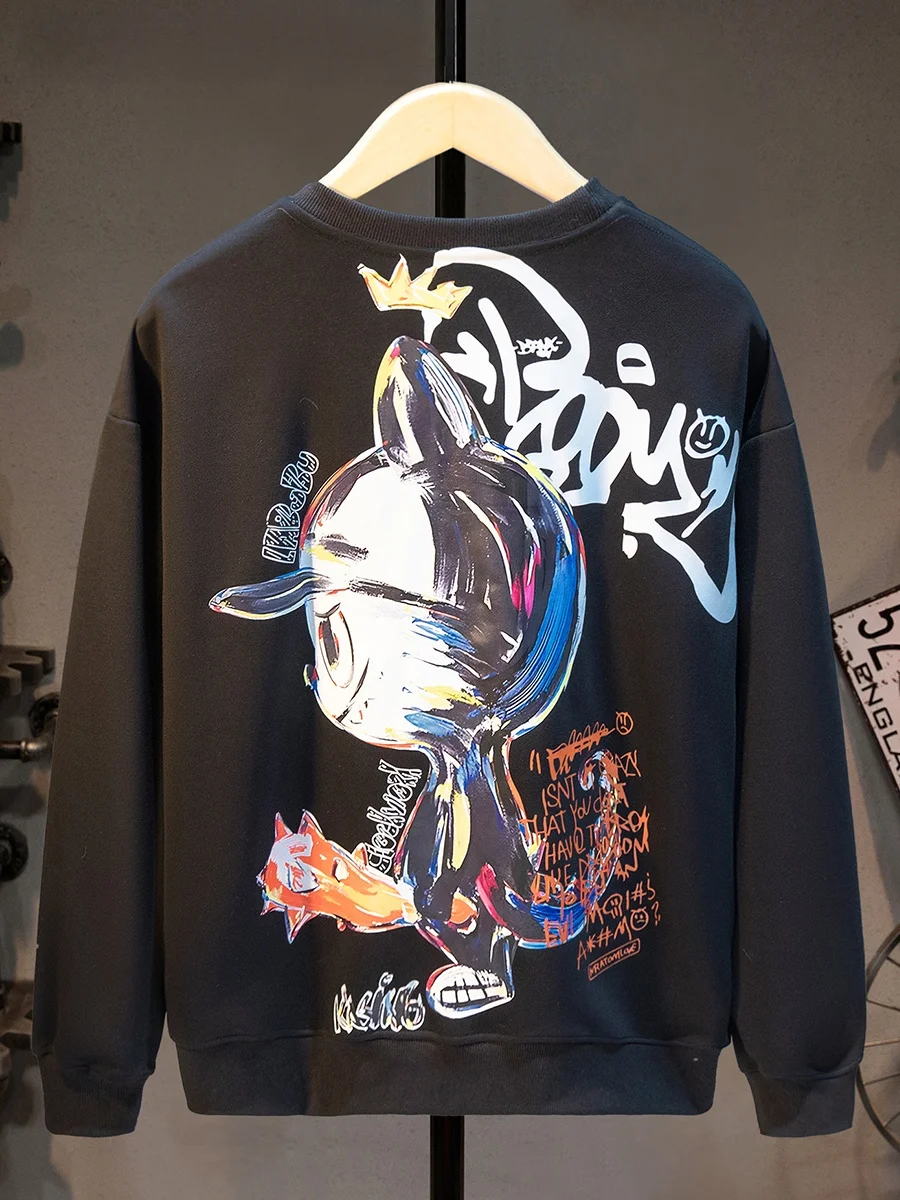 

Мужская модная повседневная толстовка с круглым вырезом и длинным рукавом, с мультяшным принтом, осенний топ, уличная одежда