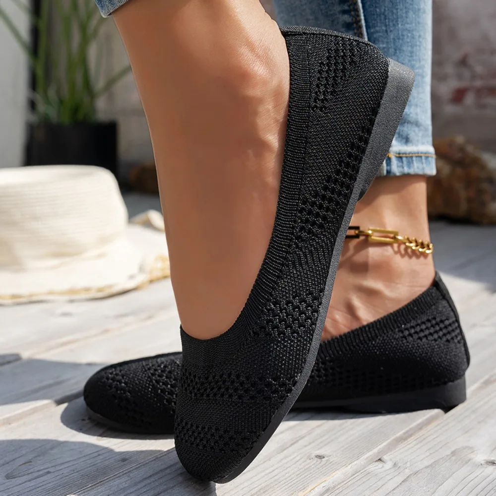 Bequeme Schuhe mit großem Kopf, flache Strickschuhe mit runder Spitze, vielseitige Damen-Einzelschuhe im koreanischen Stil – Detail 7