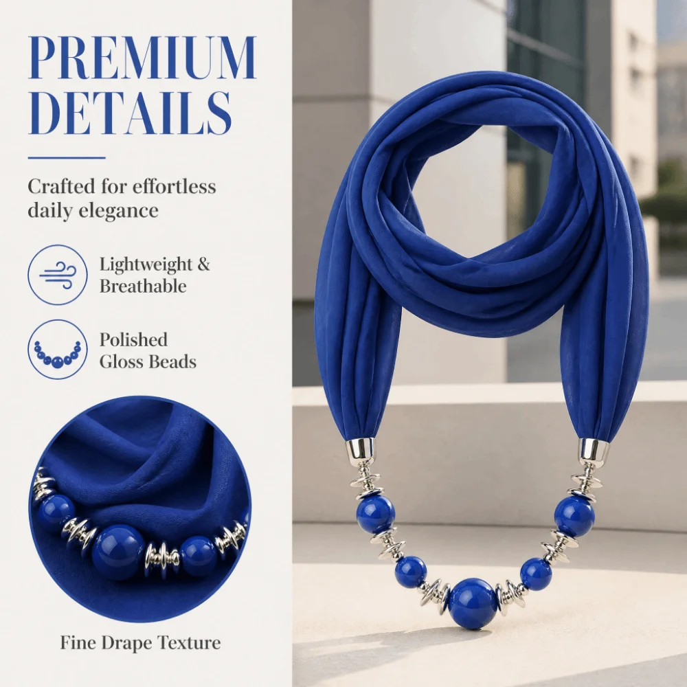 Ethnic Style Women's Scarf Necklace Solid Color Vintage Style Ethnic Necklace Scarf Soft Lightweight Beaded Pendant Scarf