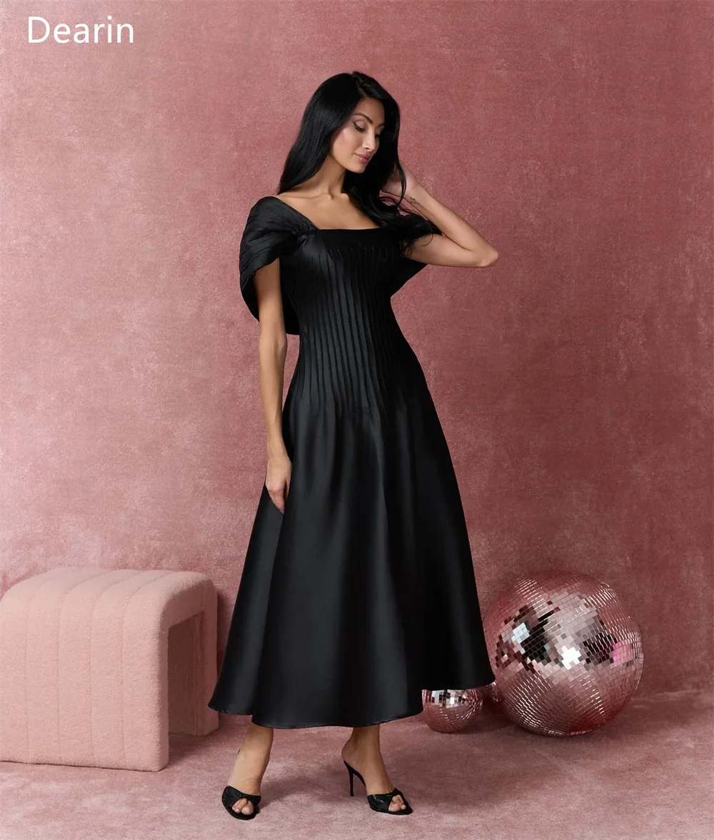 Customized Formal Gown Dearin Square Collar A-line Ankle Length Skirts Draped Shirred Bespoke Occasion Dresses Saudi Arabia Prom