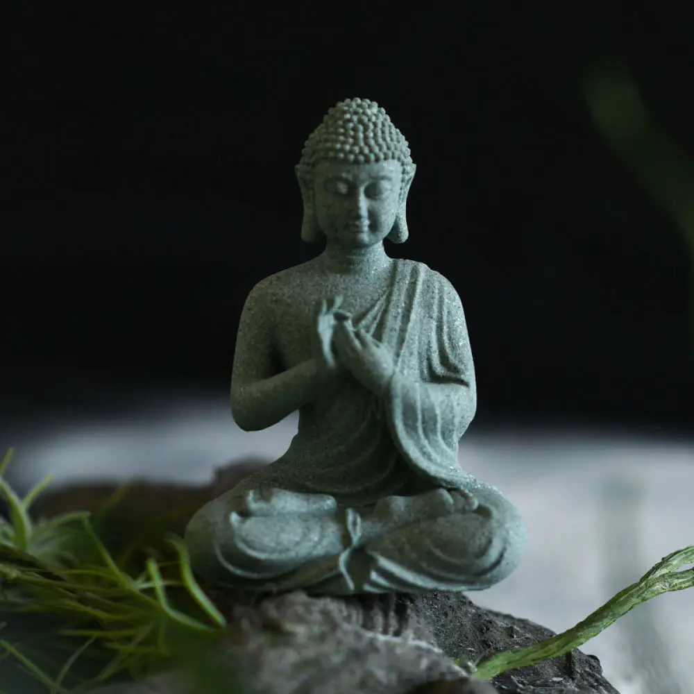 Zen Style Buddha Statue Sandstone Ornament Home Decoration For Tabletop Office Aquarium Landscape Creative Sculptures