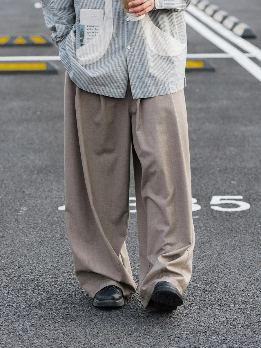 

Noears Japanese Sle Vintage Khaki Fre Casual Pants Spring Commute Loose Wide Leg Men's Loose Fit Straight Cut Trousers