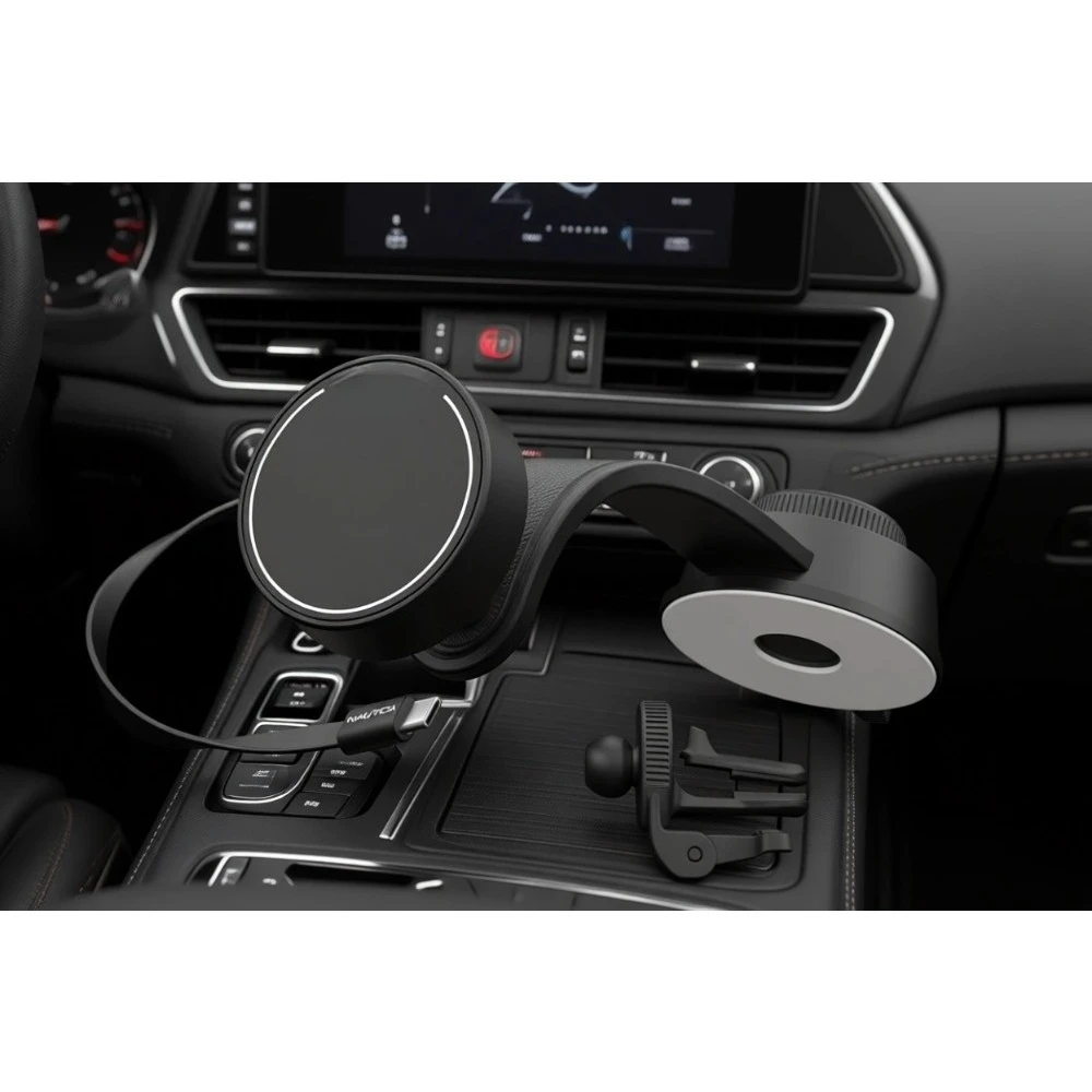 

15W Magnetic Wireless Car Charger with Retractable USB-C Cable Dashboard Vent Mount Universal Fast Charging Phone Holder