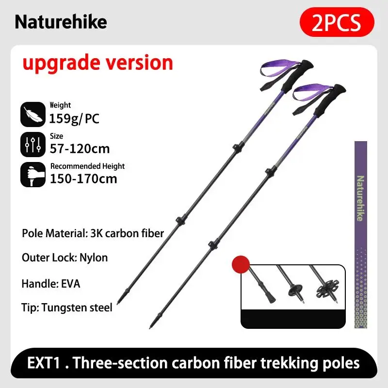 Naturehike 3-teilige Wanderstöcke aus Kohlefaser, ultraleichte Teleskop-Trekkingstöcke, Outdoor-Wandern, Camping, Gehstock 6