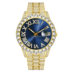 Reloj de cuarzo para Hombre, cronógrafo de marca de lujo, con diamantes completos, resistente al agua, estilo Hip Hop, 1 piezas/2 piezas