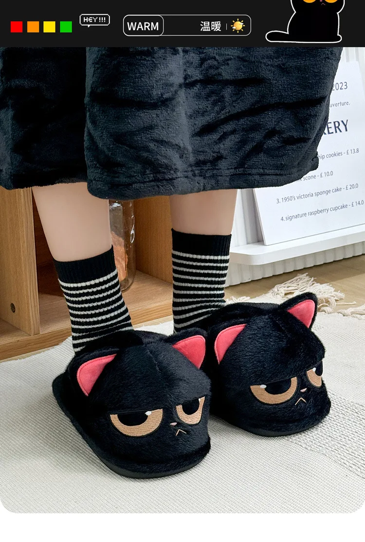 Neue lustige Kätzchen-Hausschuhe für Damen, Winter-Tier-Designer-Slides, Hausschuhe, Heim-Slipper, Damen-Big-Head-Katzen-Flipper-Bodenschuhe – Detail 7