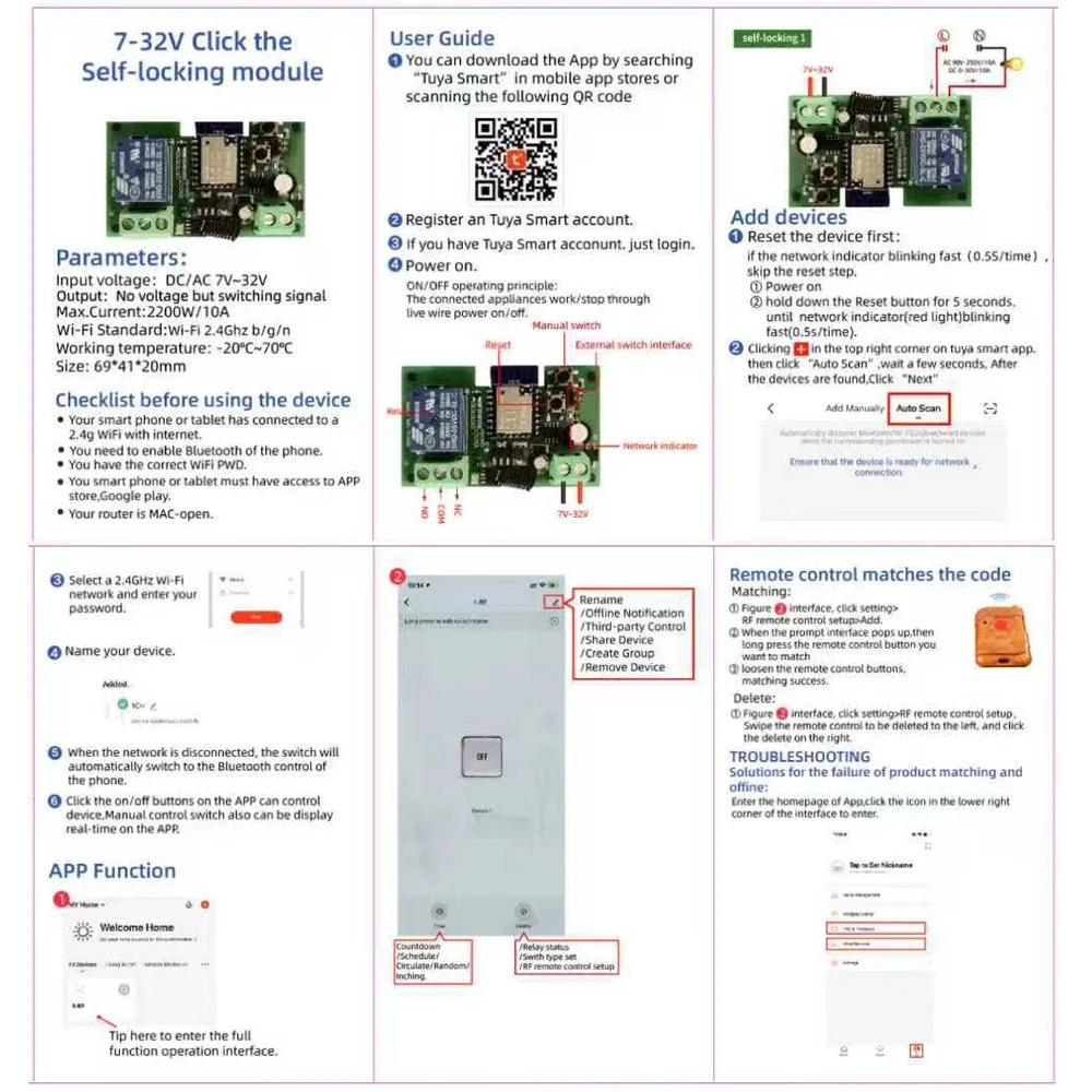 Tuya Smart WLAN-Schaltmodul 12V 32V 220V RF 433 Funkfernbedienung 1-Kanal Trockenkontakt-Relais für Alexa Google Home Smart Life – Detail 19