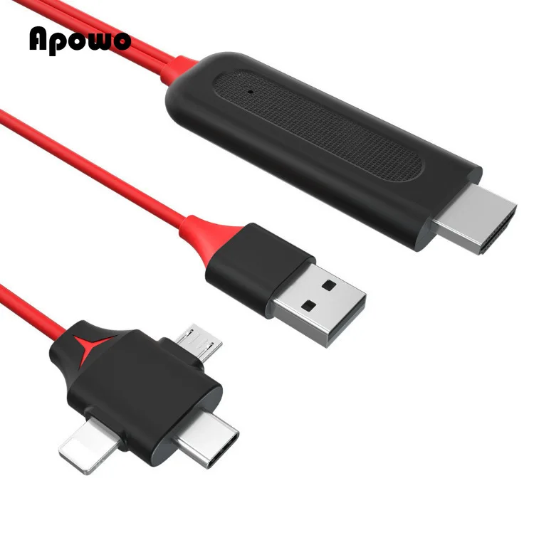 Konwerter 3 w 1 Adapter lustrzany odlew MHL kabel Micro USB typ C na HDMI-dla iphone\'a IPad telefon z androidem projektor telewizyjny