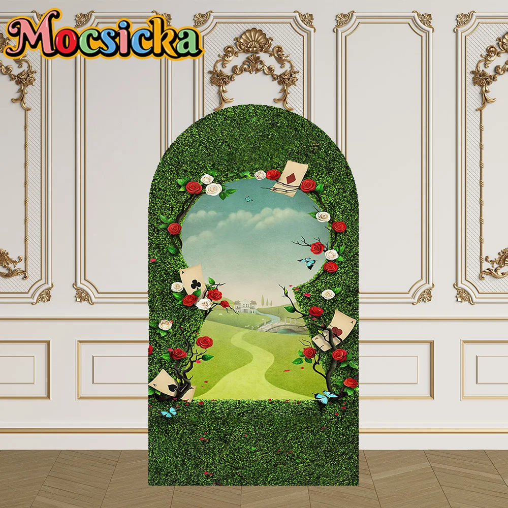 Mocsicka 2-seitige Fußgewölbeabdeckung Alice's Dream World Dekoration Hintergrund Babyparty Bogen Wand Kinder 1. Geburtstag Party Abschlussball