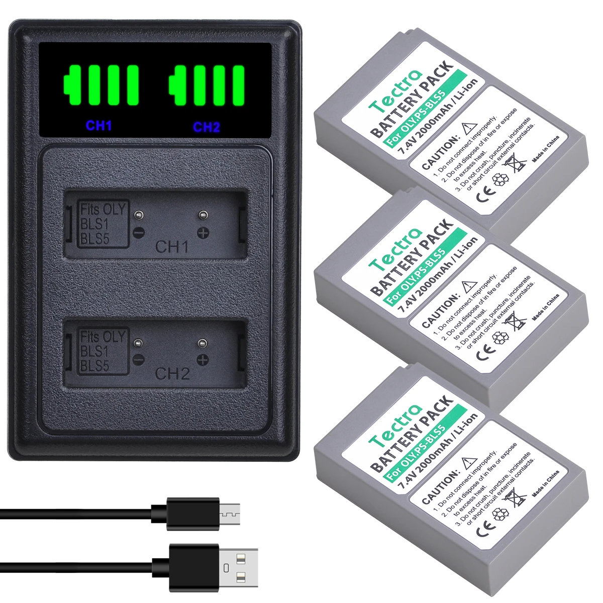 BLS-5 Battery OR LED Dual Charger for BLS-5, BLS-50, PS-BLS5 Olympus OM-D E-M10,PEN E-PL2,E-PL5,E-PL6,E-PL7,E-PM2,Stylus 1