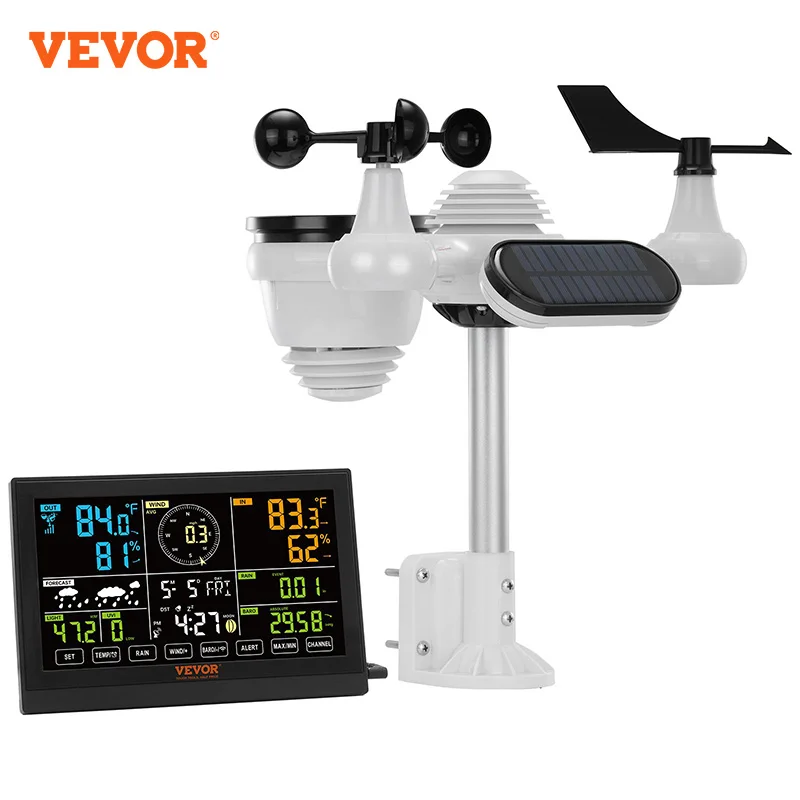 VEVOR Weather Station 7-in-1 Wireless 7.5 in Large Color Display Digital Home Weather Station for Forecast Data, Alarm, Alerts