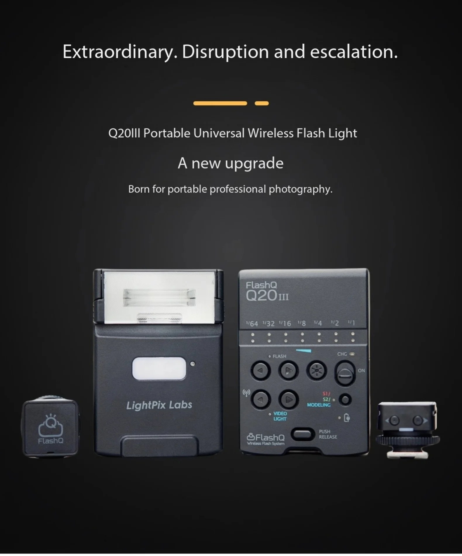 LightPix FLashQ Q20 III 무선 플래시 스피드라이트 LED 필 라이트 Sony Canon Fuji Nikon Panasonic DSLR 카메라용 온카메라 플래시