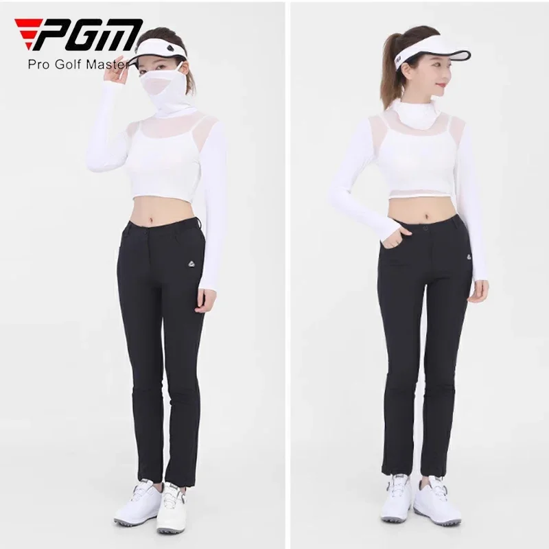 PGM Women Sunscreen Golf Shirts Summer Ladies Ice Silk with Mask Cropped Tops Women Breathable Quick Dry Underwear Silm Golf Top