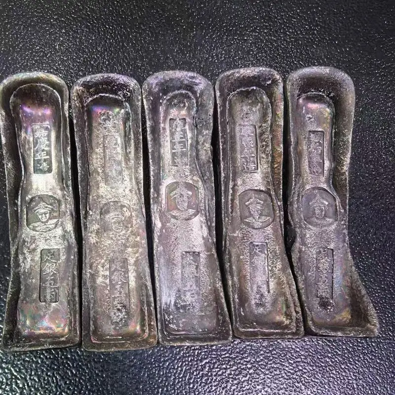 Antique-Style, Five-Colored Silver Ingot, Old Decorative Ornament With Grooves, Shunzhi Gold Bar, Hand-Held Piece, Handi
