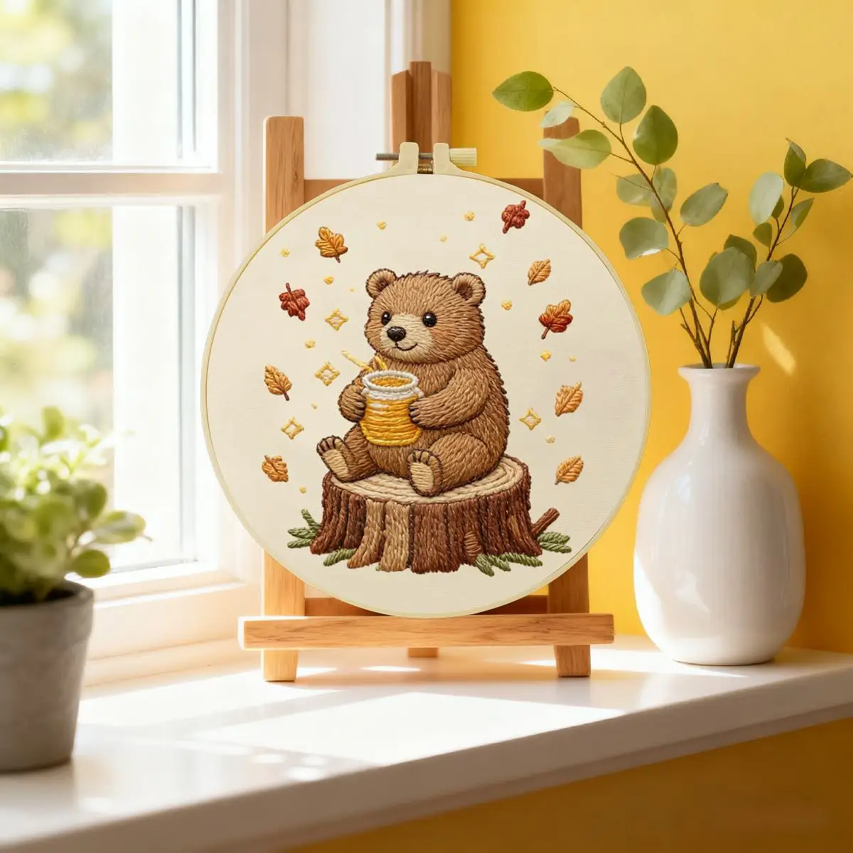 1 Stück 20X20CM/15X15CM 7,87/6,3 Zoll Tier - Bär Stickerei Starter-Kit DIY-Kit DIY-Stickerei-Set Handarbeiten Heimdekoration – Detail 1