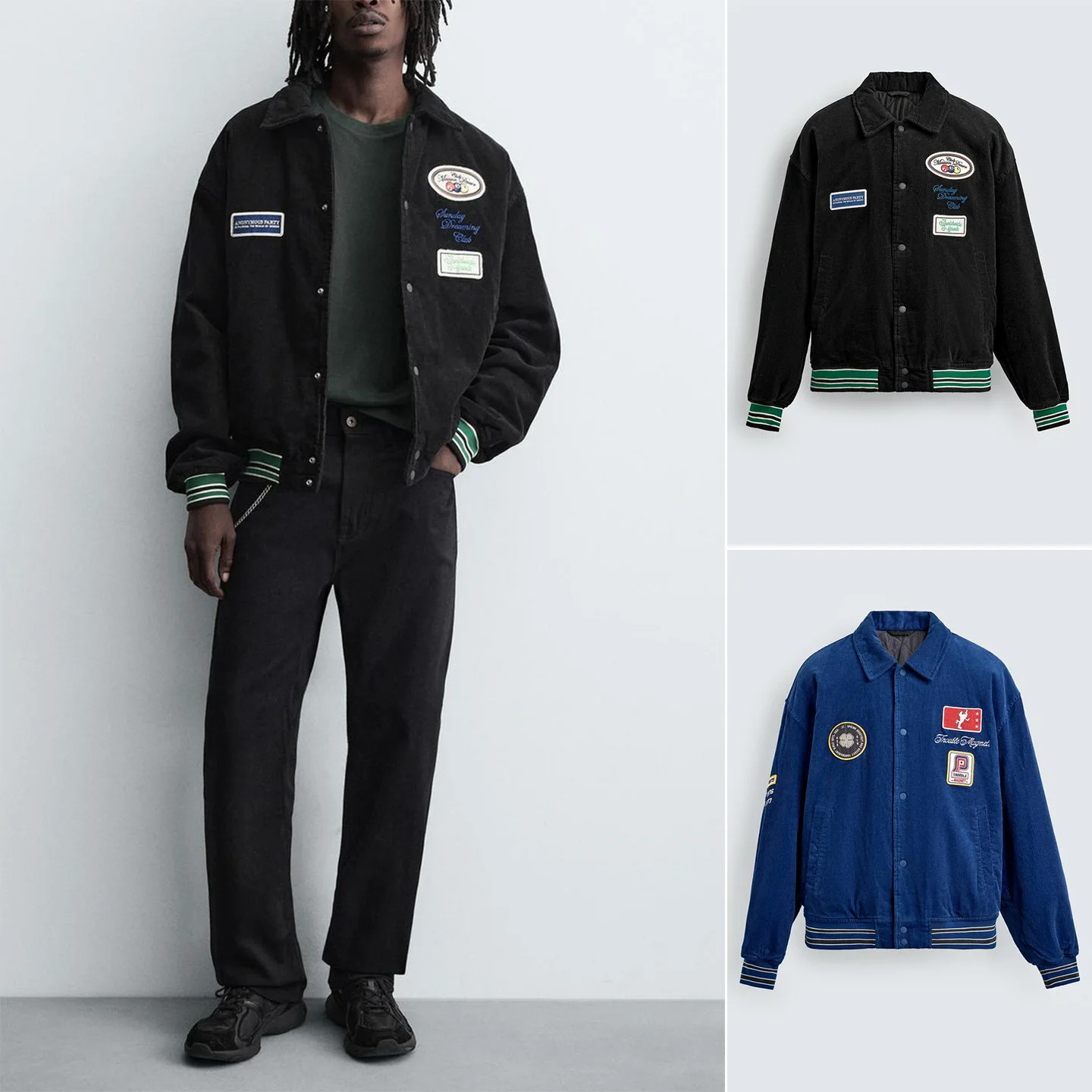 

Autumn Winter Men's College Sle Long Sve Embroidered Patch Corduroy Jaet Coat Warm Loose Fit Youth Daily Wear Polyeste...