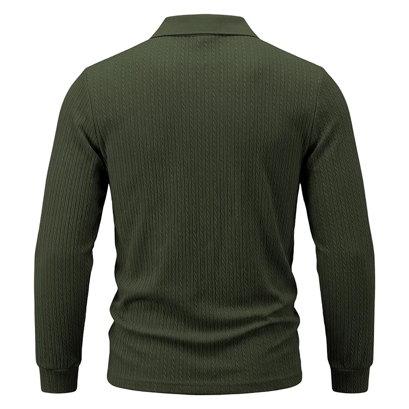 Herren Herbst-Winter US-Größe Jacquard Schlangenmuster Langarm-Poloshirt, Lässiges Einfaches Revers-Unterhemd – Detail 25