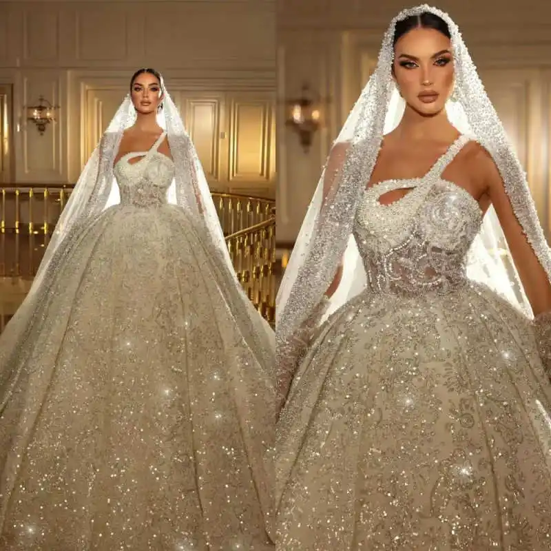 New Ball Gowns One Shoulder Wedding Dress Prom Gown Appliques 3D-Lace Flowers Bridal Gowns vestido de novia Plus Size Customized