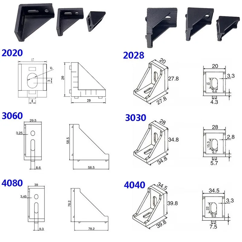 5pcs/10PCS Black 2020 2080 3030 3060 4040 4080 Corner Bracket Aluminum Profile Fitting Angle Aluminum Connector EU Standard CNC