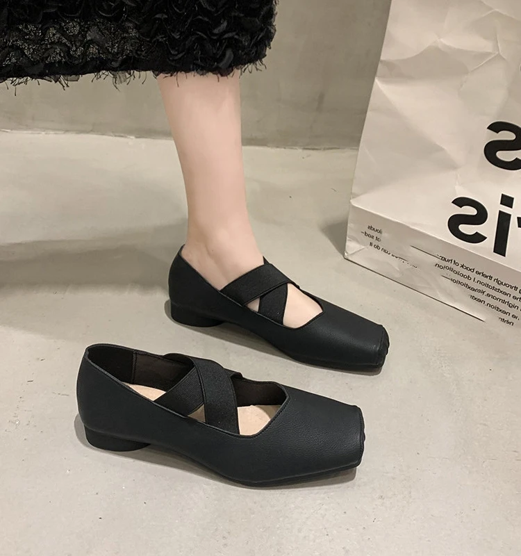 Casual Woman Shoe Modis Ballet Flats Square Toe All-Match Low Heels Clogs Platform Autumn Elegant Female Footwear Shallow Mouth