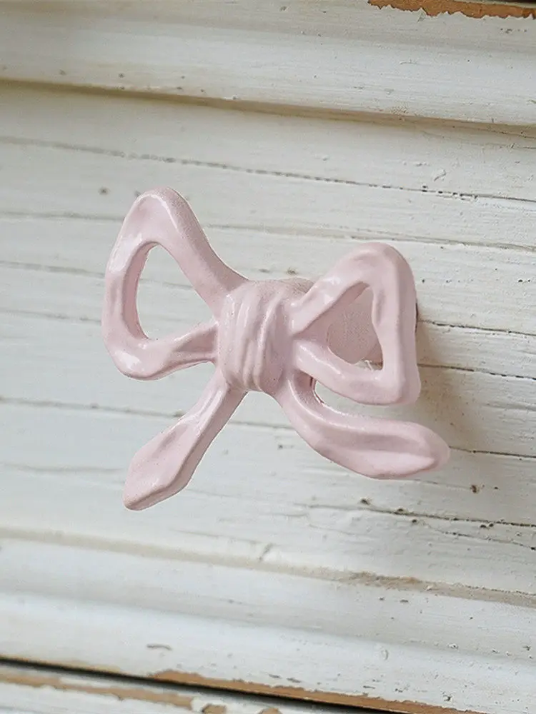 

French style cabinet door pulls drawer wardrobe pink bow retro cute cabinet door handle decoration