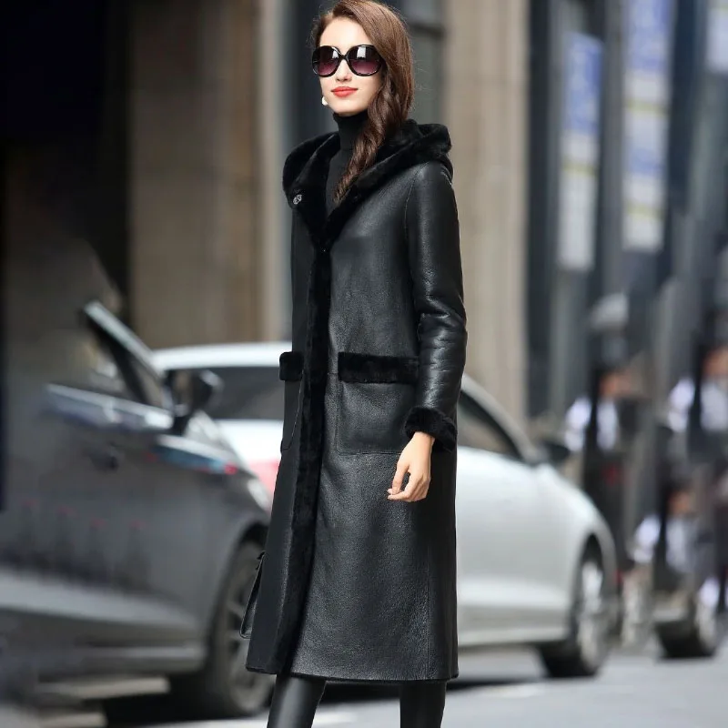 Leather Jacket Women\'s Overcoat Fashion Loose Thicke Fur One-piece Overcoat Warm Parker Coat 2023 New Winter Double-Sided Jacket