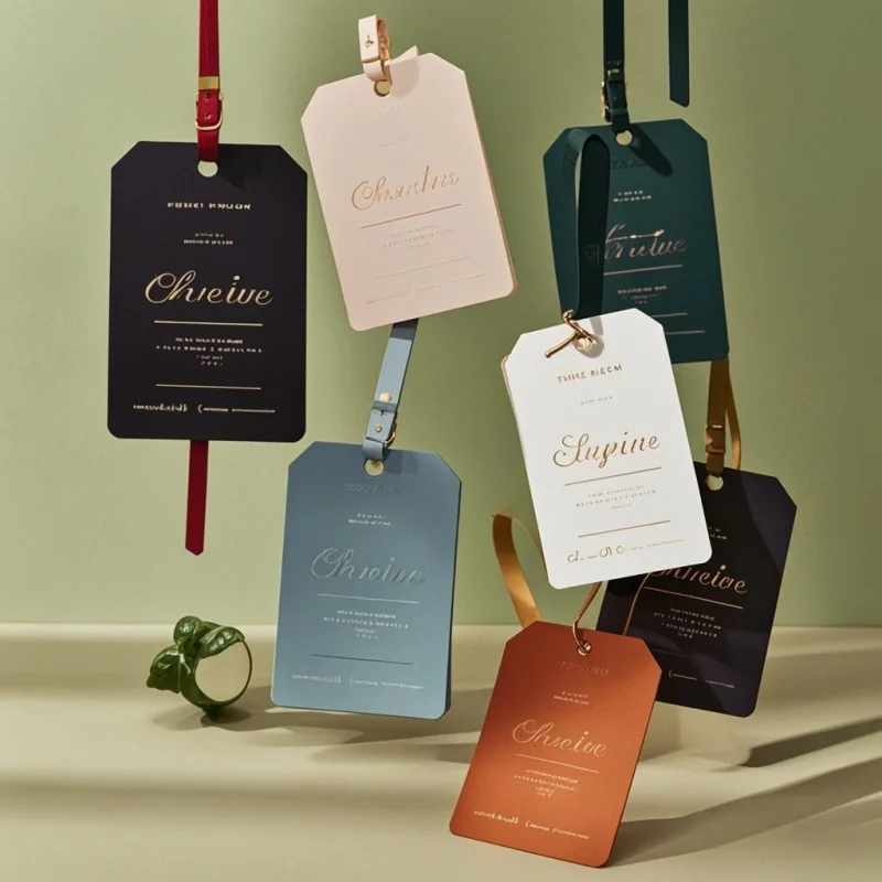 

Custom..pieces.Luxury Custom Logo Clothing Hang Recyclable Swing Hangtags with Special Embossed Hot Stamp Printed in Kraf