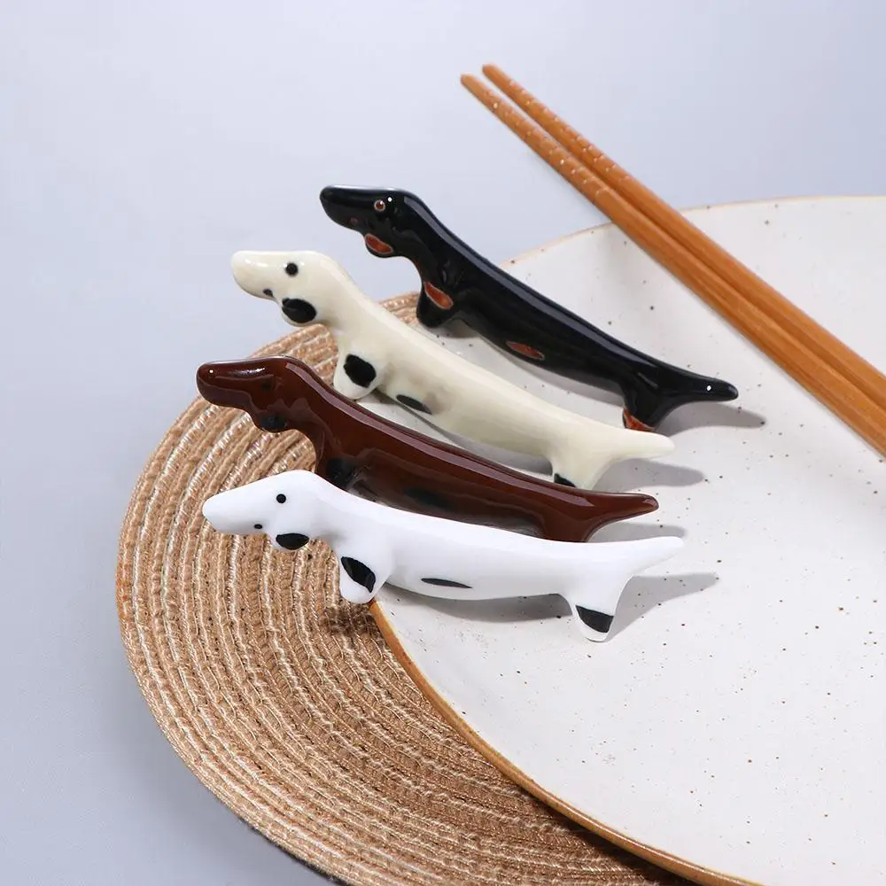 1/4Pcs Retro Ceramic Dachshund Dog Chopsticks Holder Puppy Shaped Japanese-style Spoon Fork Rack Chopstick Rest Dinnerware Stand