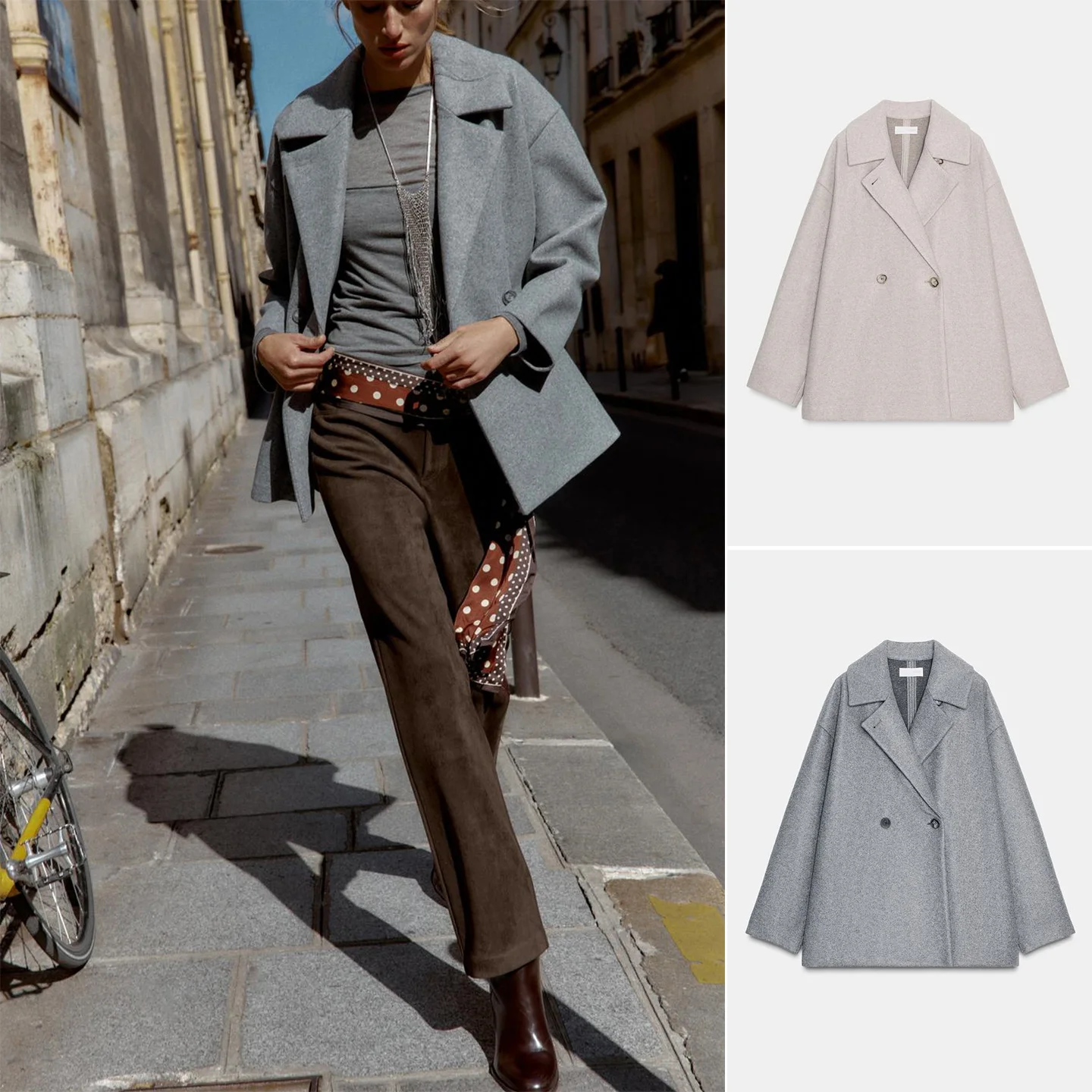 

Fall New Women's Straight Hem Collar Long Sve ort Soft Double Breasted Coat Jaet Polyester Fiber 00% Faionable Oute...