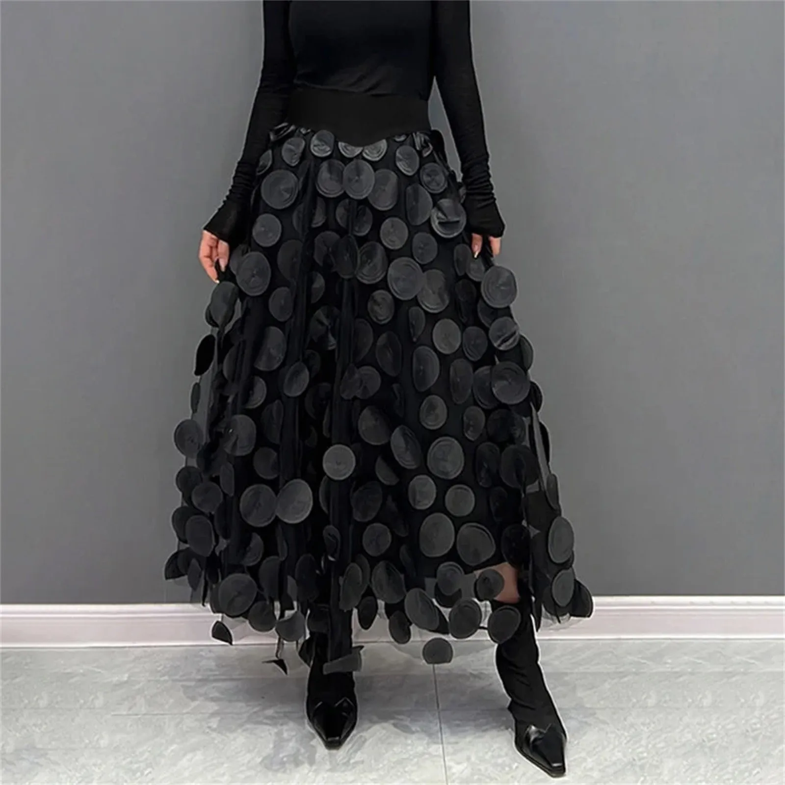 Vintage A Line Skirt Half Length Skirt Women's 3D Polka Dotted Yarn Skirt High Luxury Evening Vestidos Para Mujer Wedding Bride