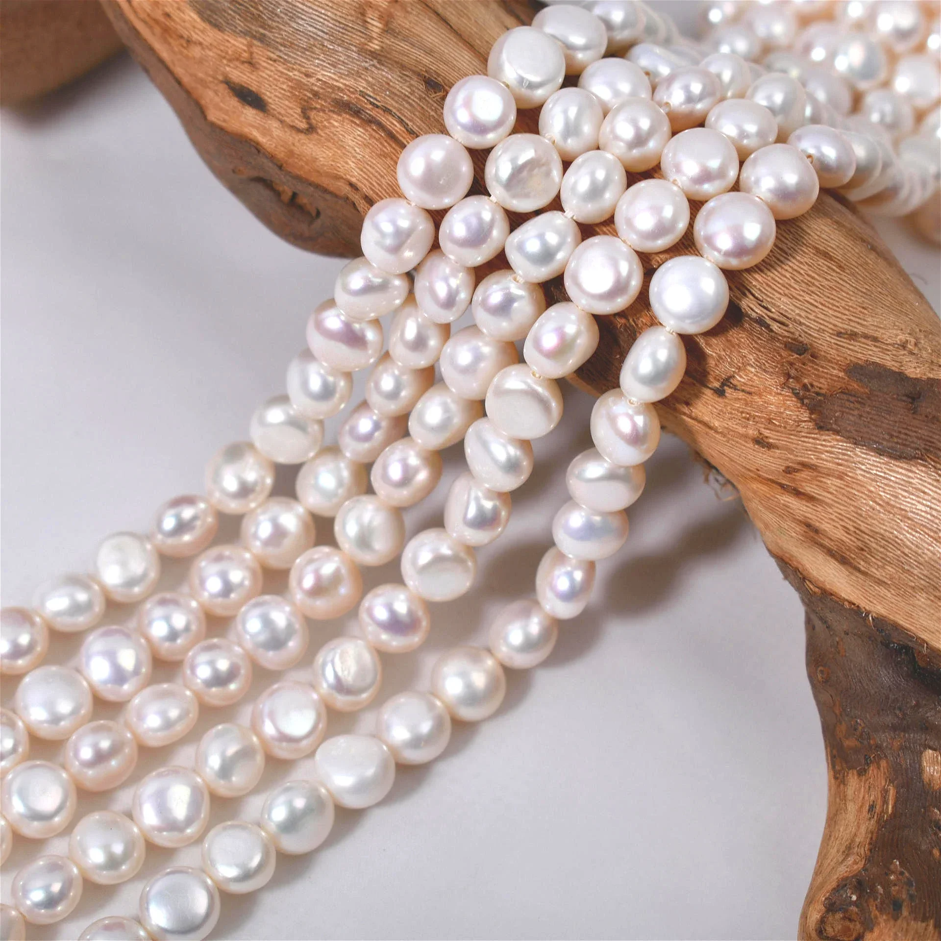 7-8mm4A Flawless Silky-Smooth Natural Freshwater White Pearl Near Round Bead Gift Jewelry Make DIY Necklace Bracelet Accessories