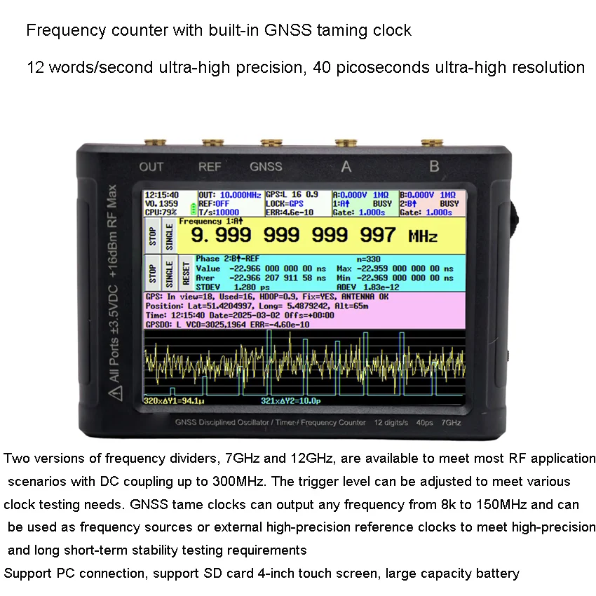 12 Bit High-precision Frequency Counter With Built-in GNSS Taming Clock