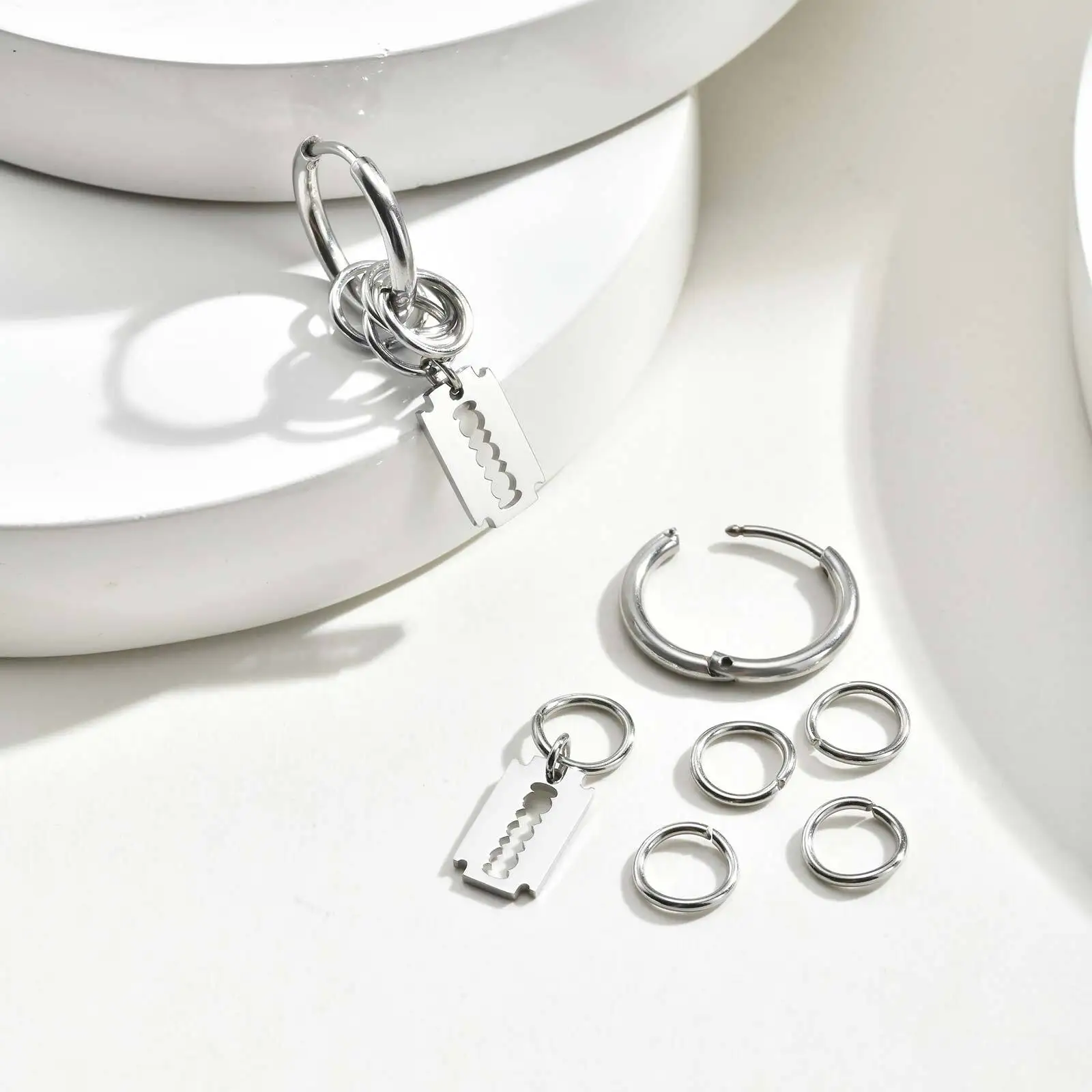 حلق هوب أنيق للرجال والأولاد، حلق هوجيز بشفرة من الفولاذ المقاوم للصدأ، هدية مجوهرات هيب هوب بانك