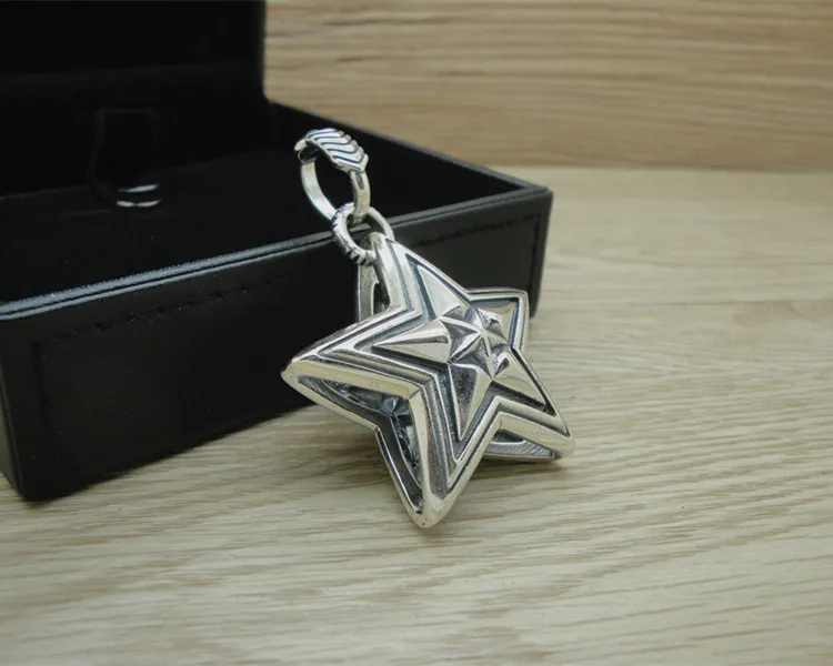 925 sterling silver pentagram pendant, male manufacturer, direct sales, fashionable retro Thai silver necklace, female collarbon