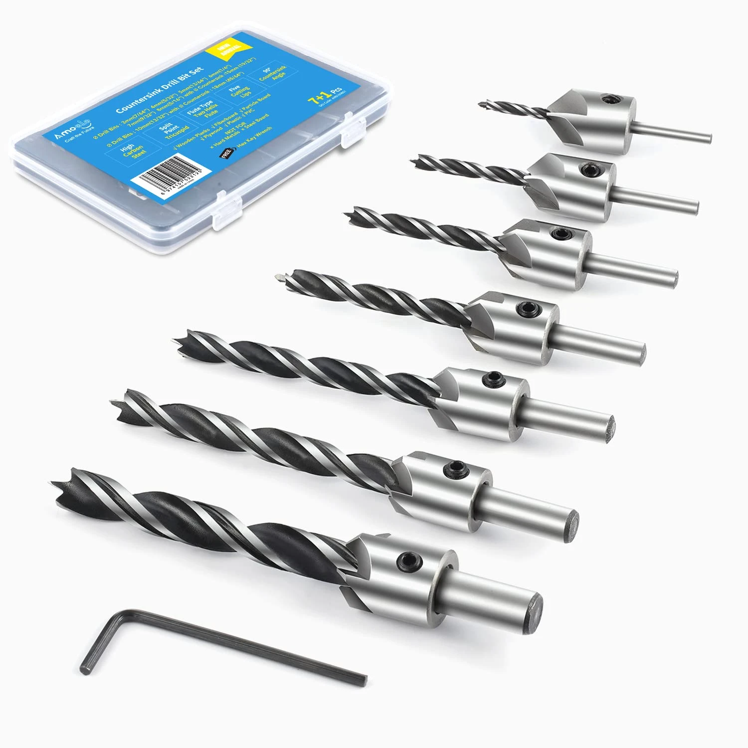 

Premium High Quality Amoolo 7-Piece High Carbon Steel Countersink Drill Bits Set for Woodworking - Complete Counter Sink Drill B