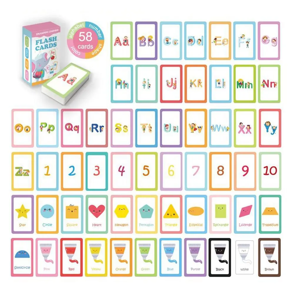 Flashcard per l'educazione precoce dei cartoni animati creativi Carte per l'apprendimento delle prime parole multicolori Carta di riconoscimento dei numeri a forma di colore