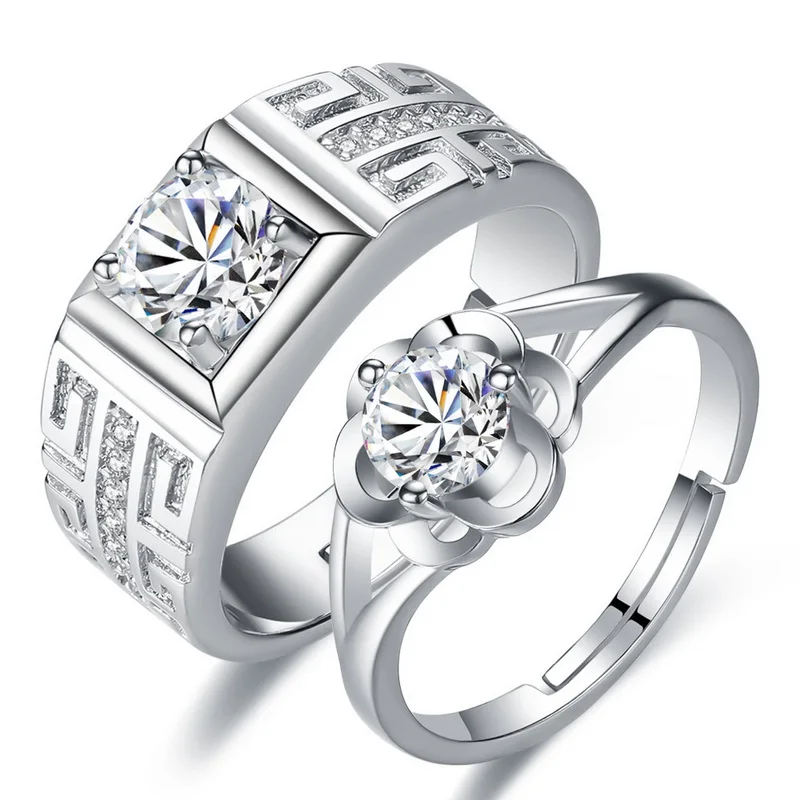 2Pcs Silber Farbe Luxus Zirkon Paar Ringe Für Frauen Für Immer Endlose Liebe, Verlobung, Hochzeit Bands Ring Valentinstag Geschenke – Detail 31