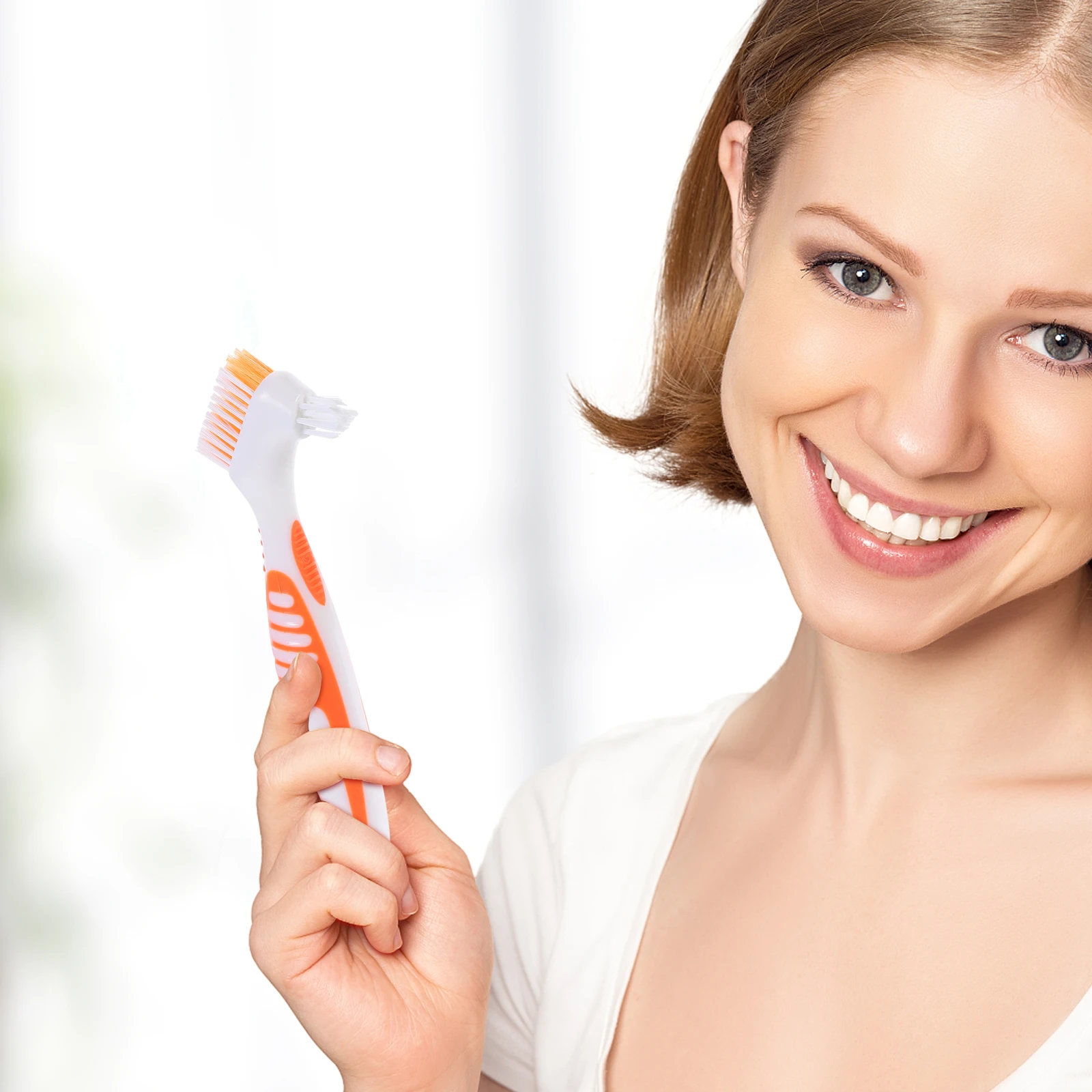 

4 Pcs Portable Denture Cleaning Brushes Double Headed False Teeth Cleaners For Oral Care Lightweight Travel Design