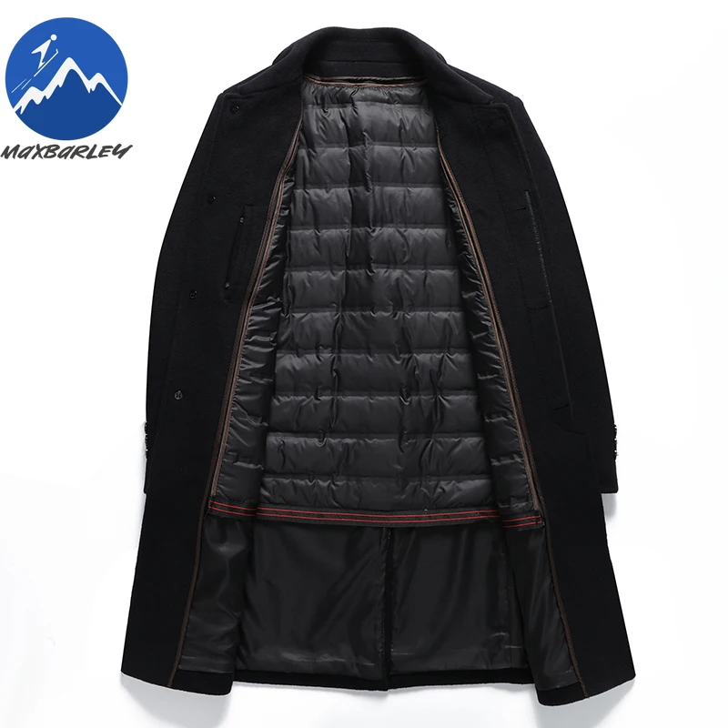 Maxbarley Men Long Down Jacket Business Casual Lightweight Padded Jackets High Quality Detachable Inner Warm Winter Wool  Coat
