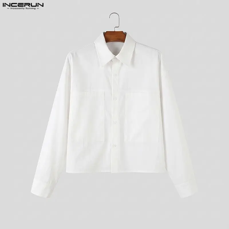 INCERUN Men's Shirt Solid Color Lapel Long Sleeve Korean Style Casual Men Clothes Streetwear Loose Fashion Casual Tops For Man 4