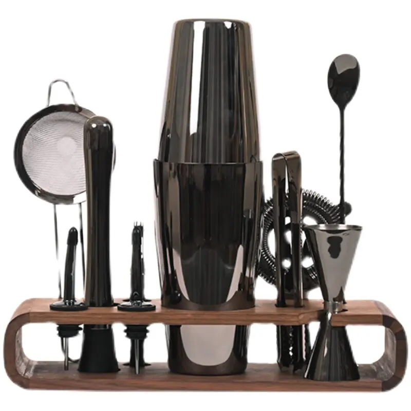 Wooden frame household two-stage snow pot 304 stainless steel cocktail shaker