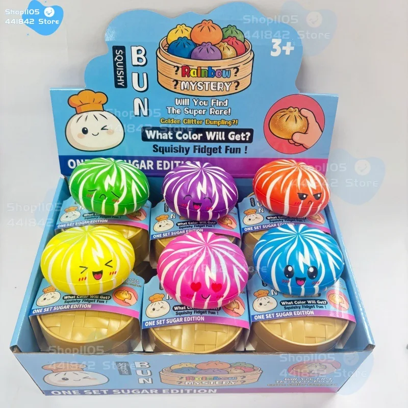 

Rainbow Cute Expression Squishy Bun Toy Rainbow Colors Slow Rebound Dumpling Fidget for Kids Adults