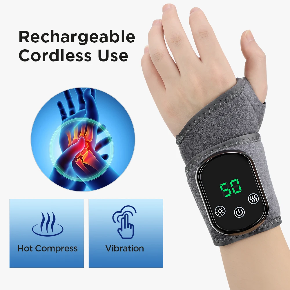 Electric Heated Pad Wrap for Wrist Support Brace Warmer 3 Modes Vibration Hand Massage Hot Compression Wristband Belt